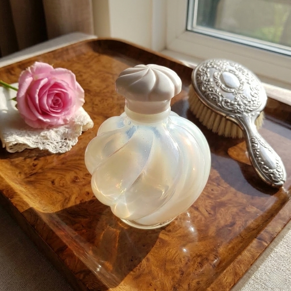 Vintage 1940s Wrisley “White Cloud” Opalescent Perfume Bottle (Fenton Glass)